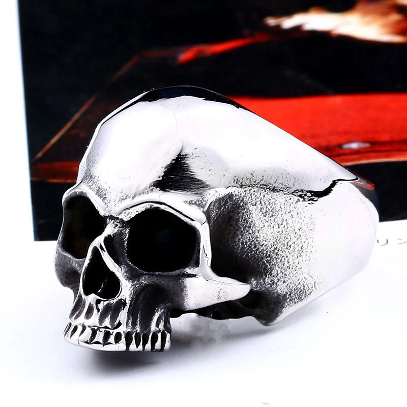 Anillo Esqueleto Gótico Calavera Pulida Acero Inoxidable Hombre Niño Motociclista Anillo Regalo Foto 2 de 2