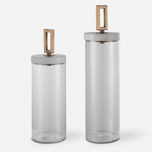 UTTERMOST 17545 HAYWORTH SET OF 2 CLEAR SEEDED GLASS CONTAINERS WITH MARBLE LID - Picture 4 of 4