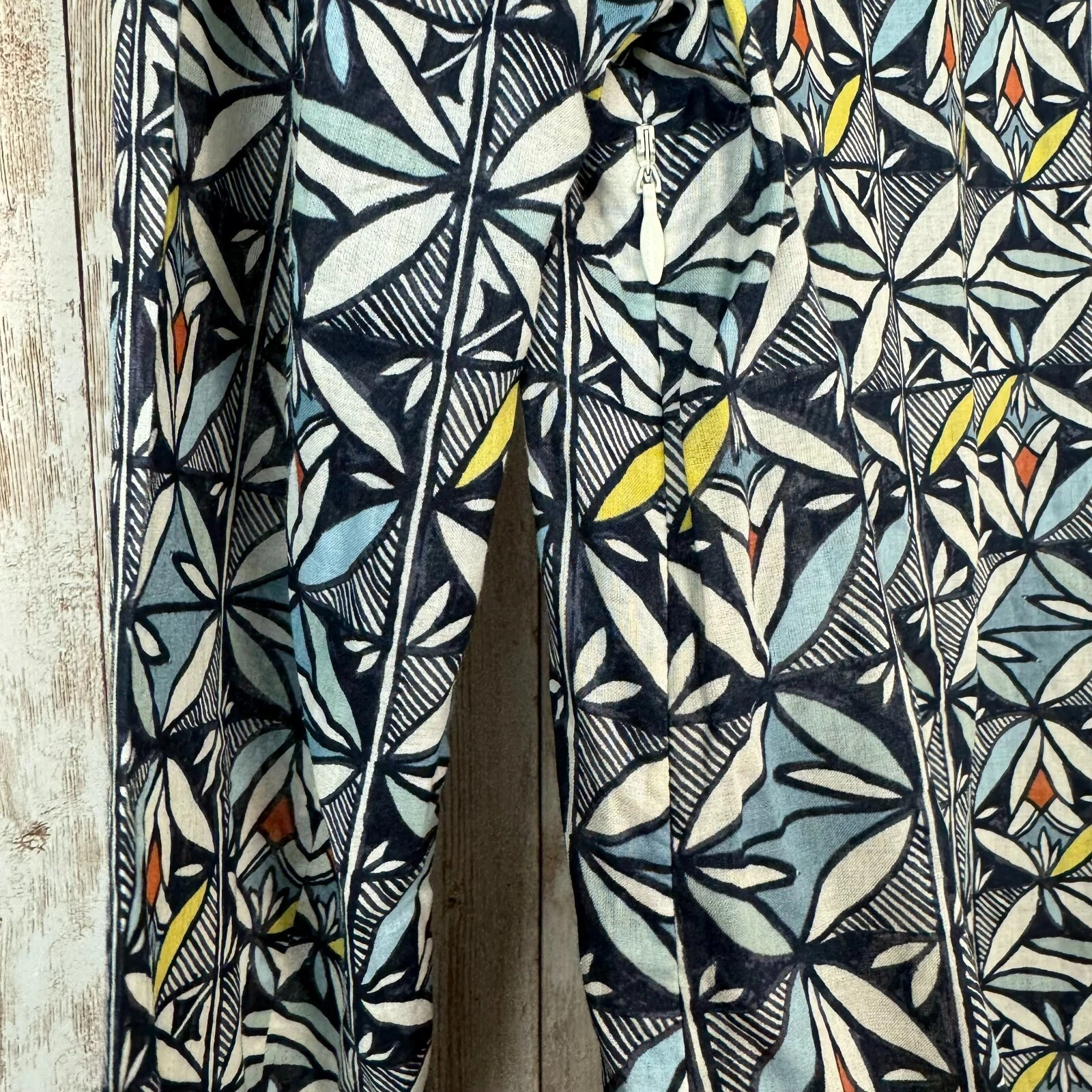 Camicetta tunica donna Tory Burch geometrica manica lunga top cotone blu taglia 6