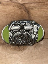 Vintage Pugs Sunglasses Small Metal Enamel Lime Green Advertising Emblem