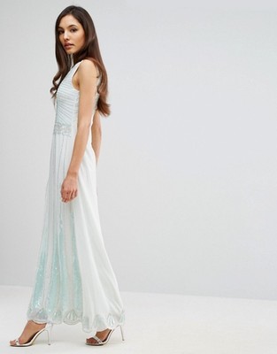 maya fishtail maxi dress silver