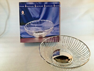 STUDIO SILVERSMITHS Round Silver Plated Wire Fruit Basket Bread Dish
