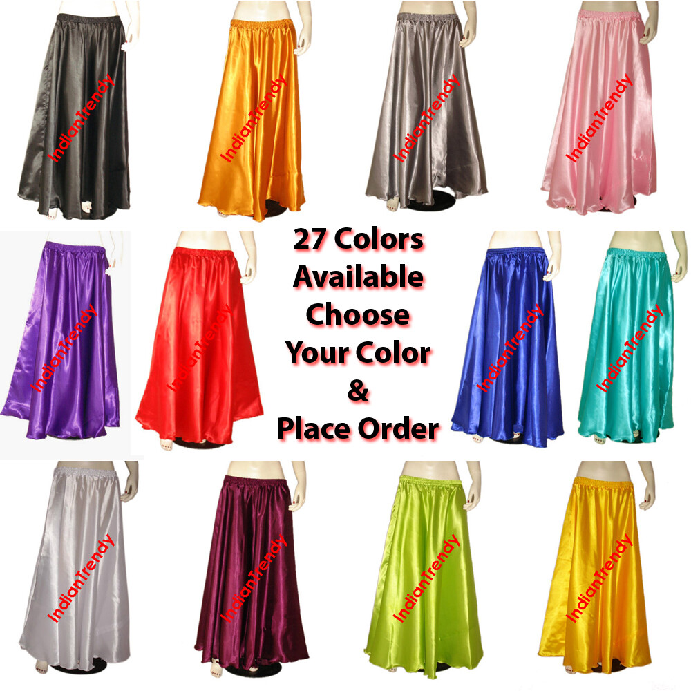 Women Satin Half Circle Skirt Belly Dance Jupe Tribal Oriental 4-5