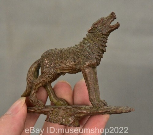 3" Ancient China Dynasty Marked Purple Copper Fengshui Animal Wolf Beast Statue - Bild 8 von 11