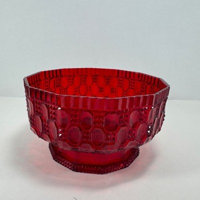 Vintage Regaline Red Plastic Bowl Ruby Pattern Octagon Retro Mid Century