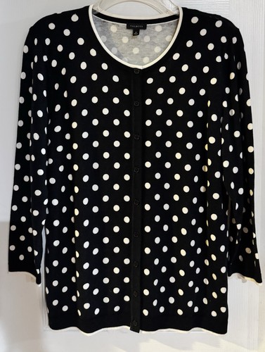 Talbots Cardigan Set Polka Dot Black White Medium Button Up Sweater Cotton Soft - Picture 2 of 7