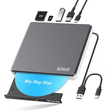Portable External Blu-ray CD DVD Drive, USB 3.0 Type C, Slim BD Burner for PC/Ma
