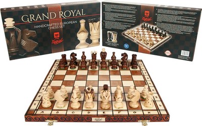Beautiful Handcrafted Polish Wooden Burned Chess Set GRAND ROYAL +2EQ, 47x47cm