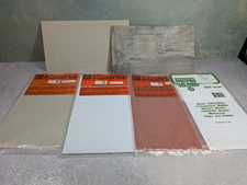 USED Plastruct Lot of Opened Packs of Styrene, Ribbed Roof, Brick, White Sheets