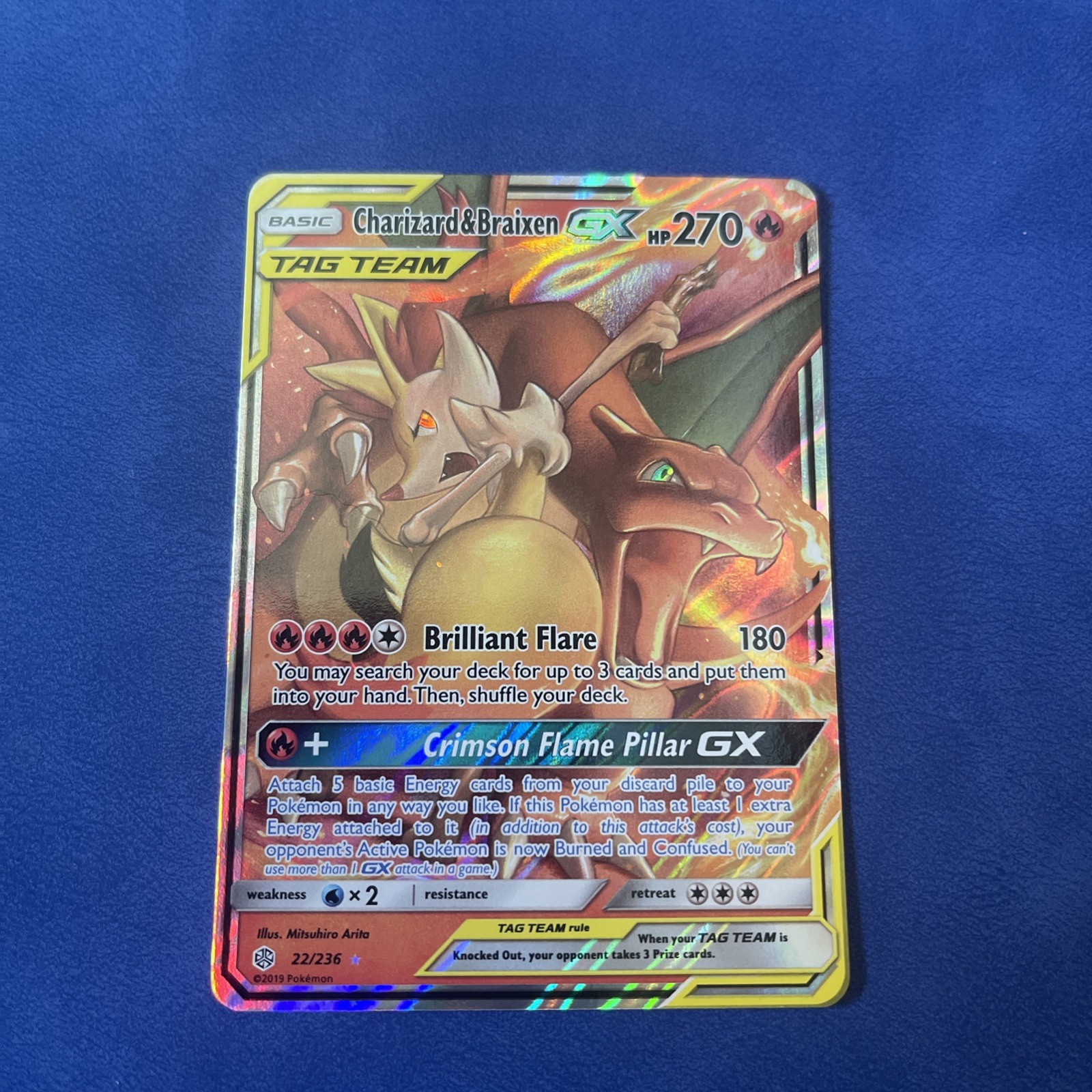 Pokemon Cosmic Eclipse Charizard & Braixen GX 22/236 NM