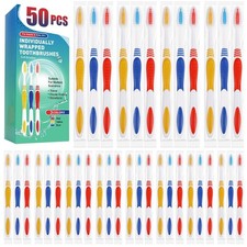 50 PCS Disposable Toothbrushes Pack, Bulk Toothbrush Individually Wrapped  M...