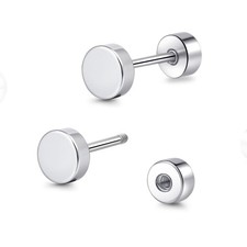 Hypoallergenic Titanium Flat Back Dot Stud Earrings for Women Men,5mm