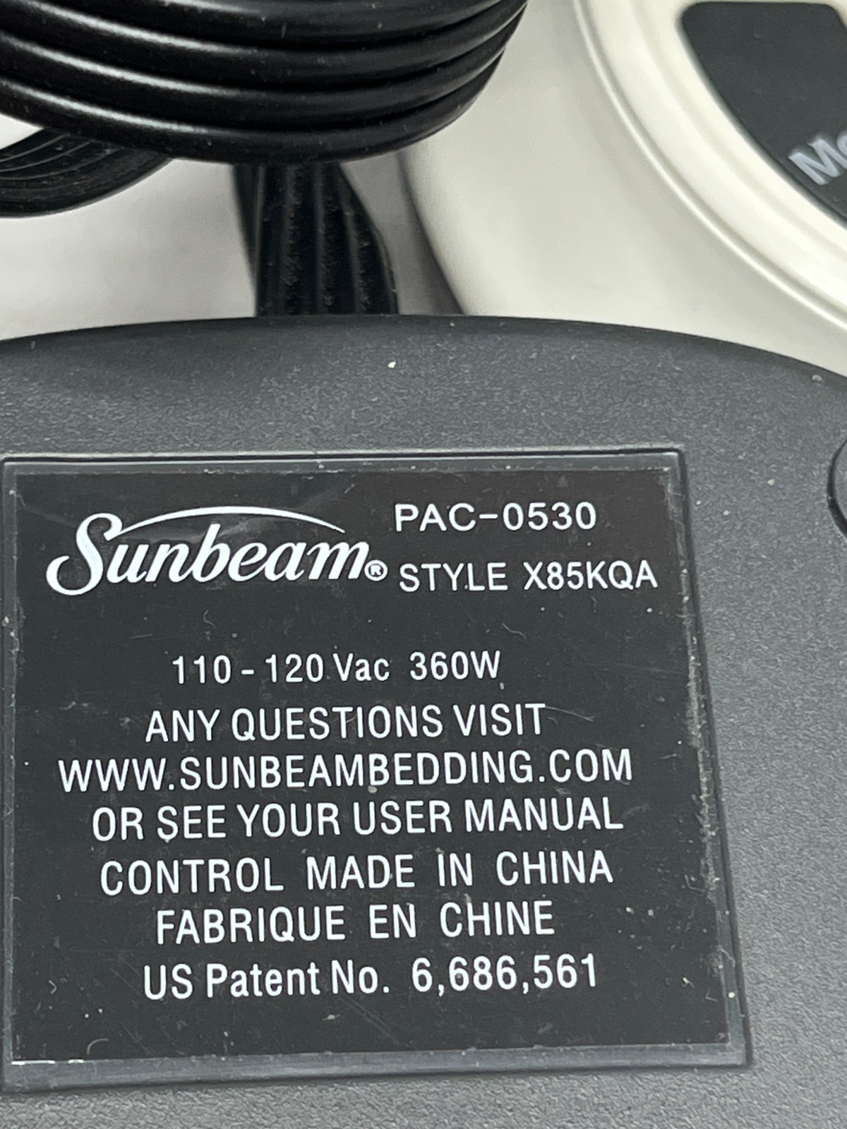 Sunbeam Electric Heat Blanket 4-Prong Dual Controller Cord PAC-0530 X85KQA WORKS