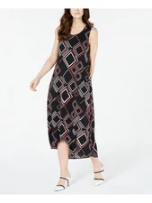 ALFANI Womens Black Printed Sleeveless Scoop Neck Tea-Length Tulip Dress S