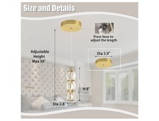 Modern Gold Crystal Pendant Light for Kitchen Island,Dimmable LED Chandelier,1pc