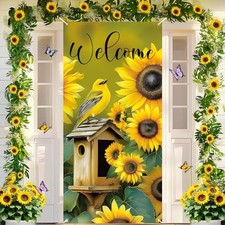 Welcome Sunflower Door Cover Spring Summer Door Banner Sunflower Welcome