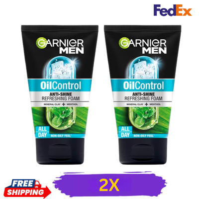 2x Garnier Men Oil Control Cooling Foam Cleanser Mineral Clay Menthol 100ml