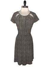 MICHAEL KORS Plus Sz 1X A-Line Dress Black Brown Houndstooth Cap Sleeve Stretch
