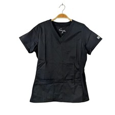 Butter Soft Stretch Scrub Top XS Black V Neck Short Sleeve NWT