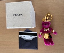 Prada Teddy Bear Keyring Bag Charm Pink Fur Gold Crystal Accessory Authentic