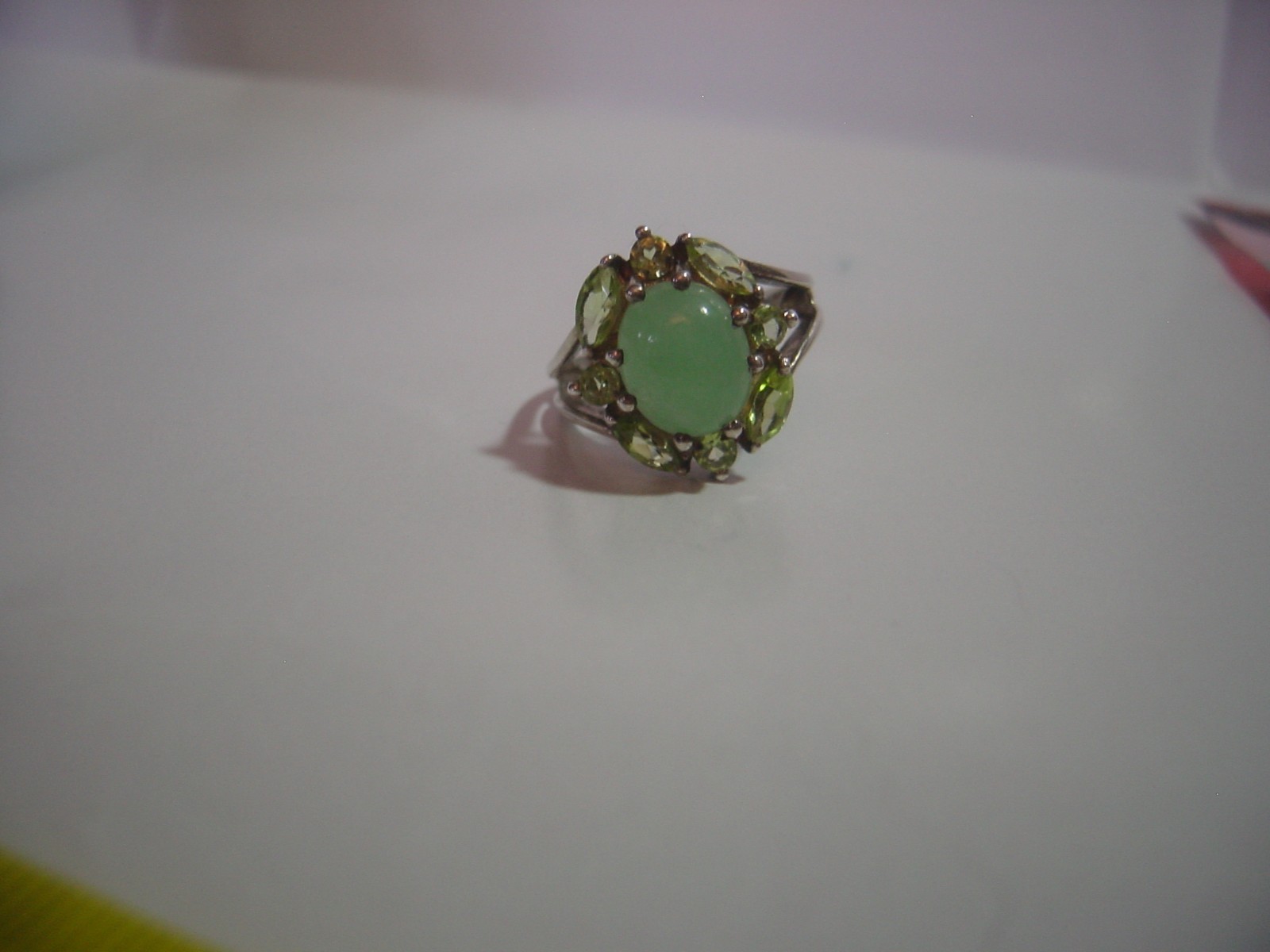 wonderful Solid Silver Ring-superb green jade & h… - image 11