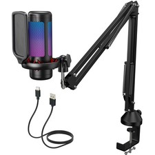 Gaming Microphone Set with Boom Arm, USB Condenser Mic for PC with Stand, Con...