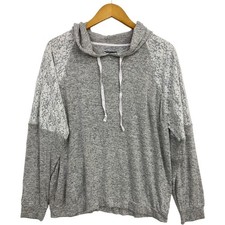 Simply Vera Hoodie Women's XXL Gray Soft Chic Lace Overlay Streetwear Athleisure