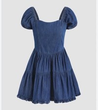 Cider Denim Ruffle Hem Mini Dress/Shirt Large Zipper back Puff Sleeves NWT #110