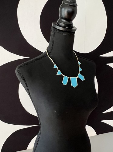 House of Harlow Necklace Suede Texture Turquoise Color Geometric Gold Tone 19” - Picture 3 of 11