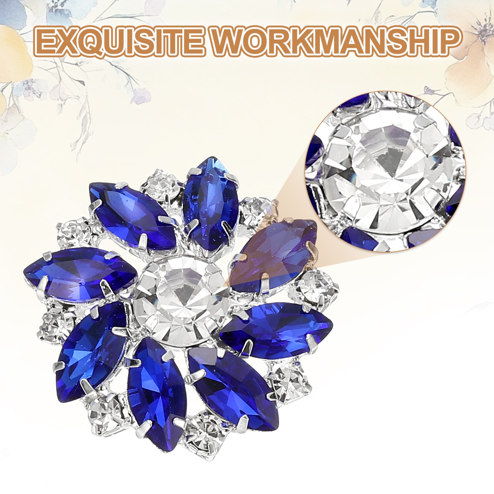 12Pcs Flower Rhinestone Buttons, 1" Bright Blue Crystal Shank Buttons