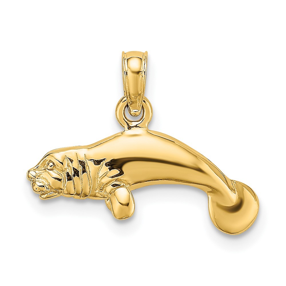 10k Yellow Gold 3-D Polished Swimming Manatee Charm Pendant 1.67gm L-6.8 mm