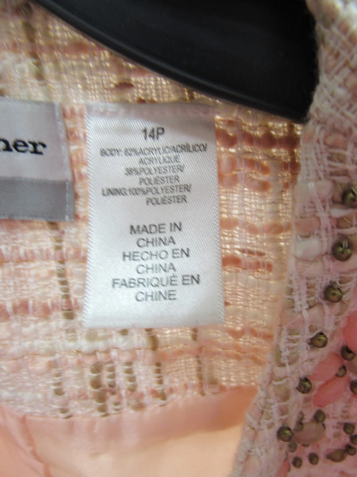 Blazer Alfred Dunner Talla 14 Pequeño Rosa Collar Con Cuentas Forrado Manga 3/4 Foto 3 de 4