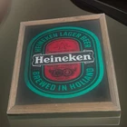 Vintage Heineken Beer Mirror Sign Wood Frame Bar Pub Decor 13X13” NICE