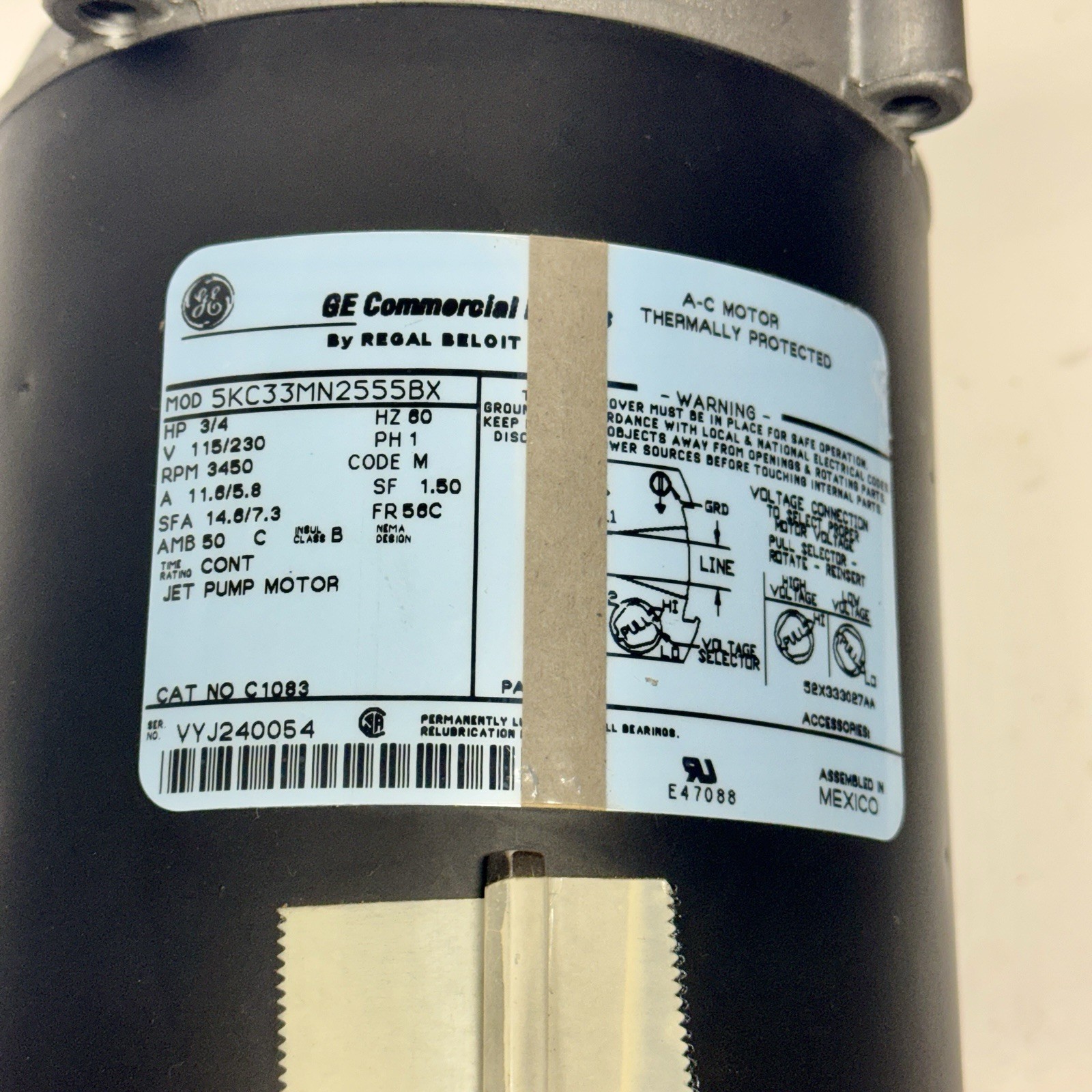 GE JET PUMP MOTOR SKC33MN2555BX H.P. 3/4 RPM 3450 **SALE** FREE SHIPPING