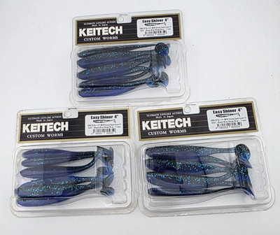 (3) Keitech Easy Shiner 4'' Swimbait Lures Lot of 3 Packs - Black Deep Blue