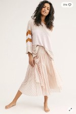 Free People Elisa Drippy Asymmetrical Layered Boho Pink Midi Skirt Sz XS