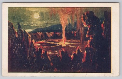 Vintage 1913 Postcard of Mud Volcano Eruption with Moonlit Sky