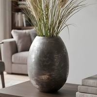 "Deko Vase \"Antik\" Aus Metall, Grau / Gold, Blumenvase 24 Cm Hoch, Tischvase"