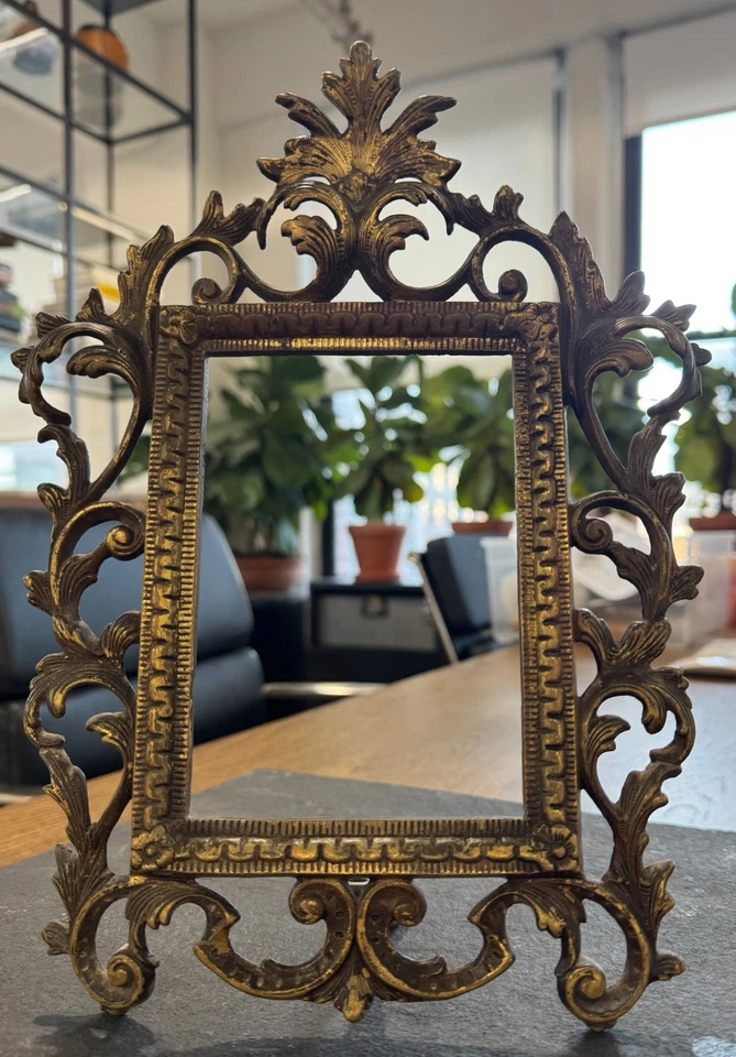 Vintage Brass Frame Ornate  French Rococo Style Signed 1904 for 4"x6" photo - Image 4 of 4
