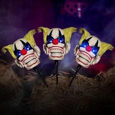 Halloween Animatronic Clown Decorations – 3 Pack Talking LED Pathway Markers wit
