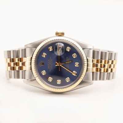 Rolex Datejust 16013 Fluted Bezel Watch 36mm Blue Diamond Dial | eBay