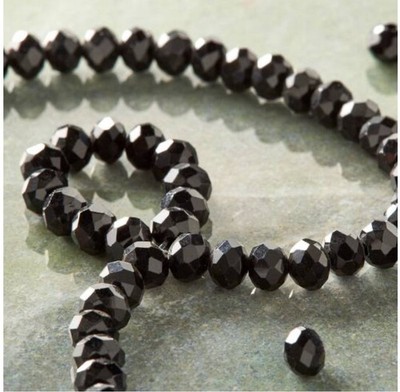 Jet Black Faceted Glass Rondelle Beads 3mm by Bead Landing