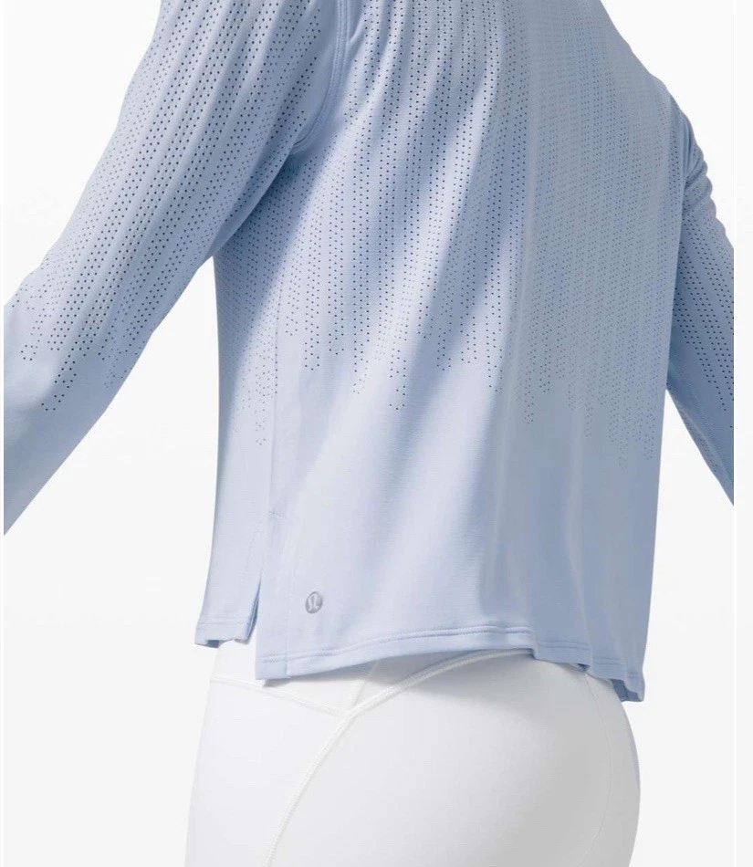 Lululemon Train to be Long 女式婴儿蓝色穿孔长袖上衣 8 码 — 第 3/4 张图片