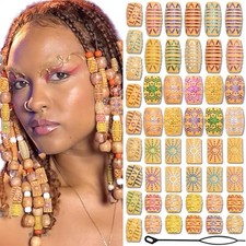 50PCS Wooden Hair Beads Colorful Imitation Wood Beads for Hair Mixed Size Hair