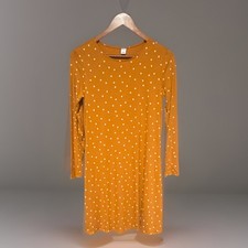 NWT Old Navy Mustard Yellow Polka Dot Casual Dress Knee Length Long Sleeve Sz S 