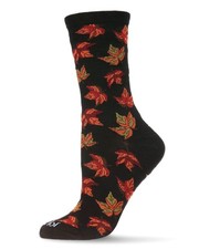 MeMoi Women's Autumn Falling Leaves Rayon Blend Crew Socks Black 9-11,