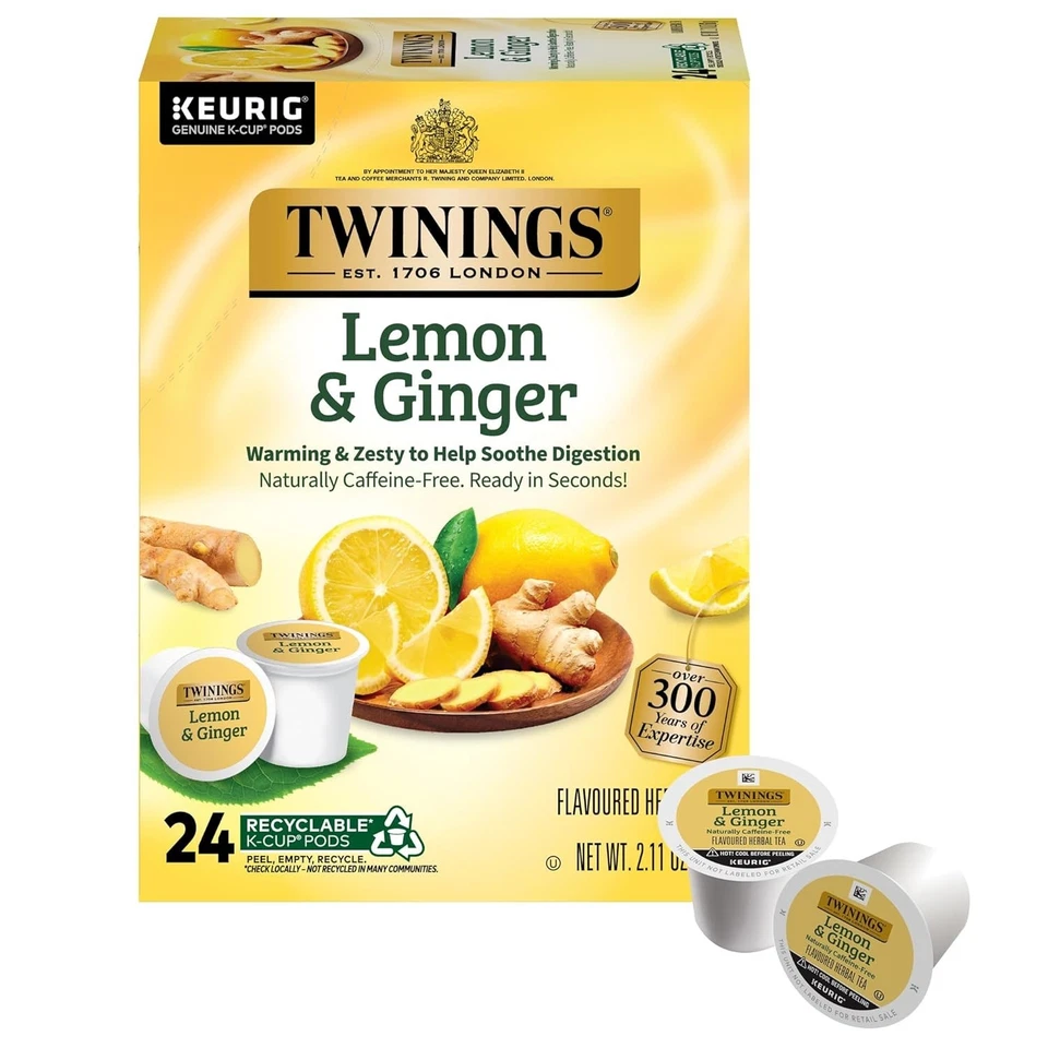 Twinings Lemon & Ginger Herbal Tea 24 to 144 Count Keurig K cups Pick Any Size - Image 2 of 4