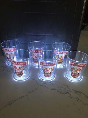 Smirnoff Skull Halloween Party Dia De Los Muertos Light Up Drinking SET Cups 6