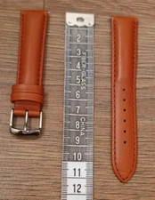 18mm VINTAGE ANTIQUE CALF LEATHER APOLLO TAN WATCH STRAP, SILVER BUCKLE, NOS. 