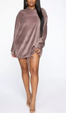Fashion Nova Slay The House Velour Sweatshirt Dress - Mocha Size M